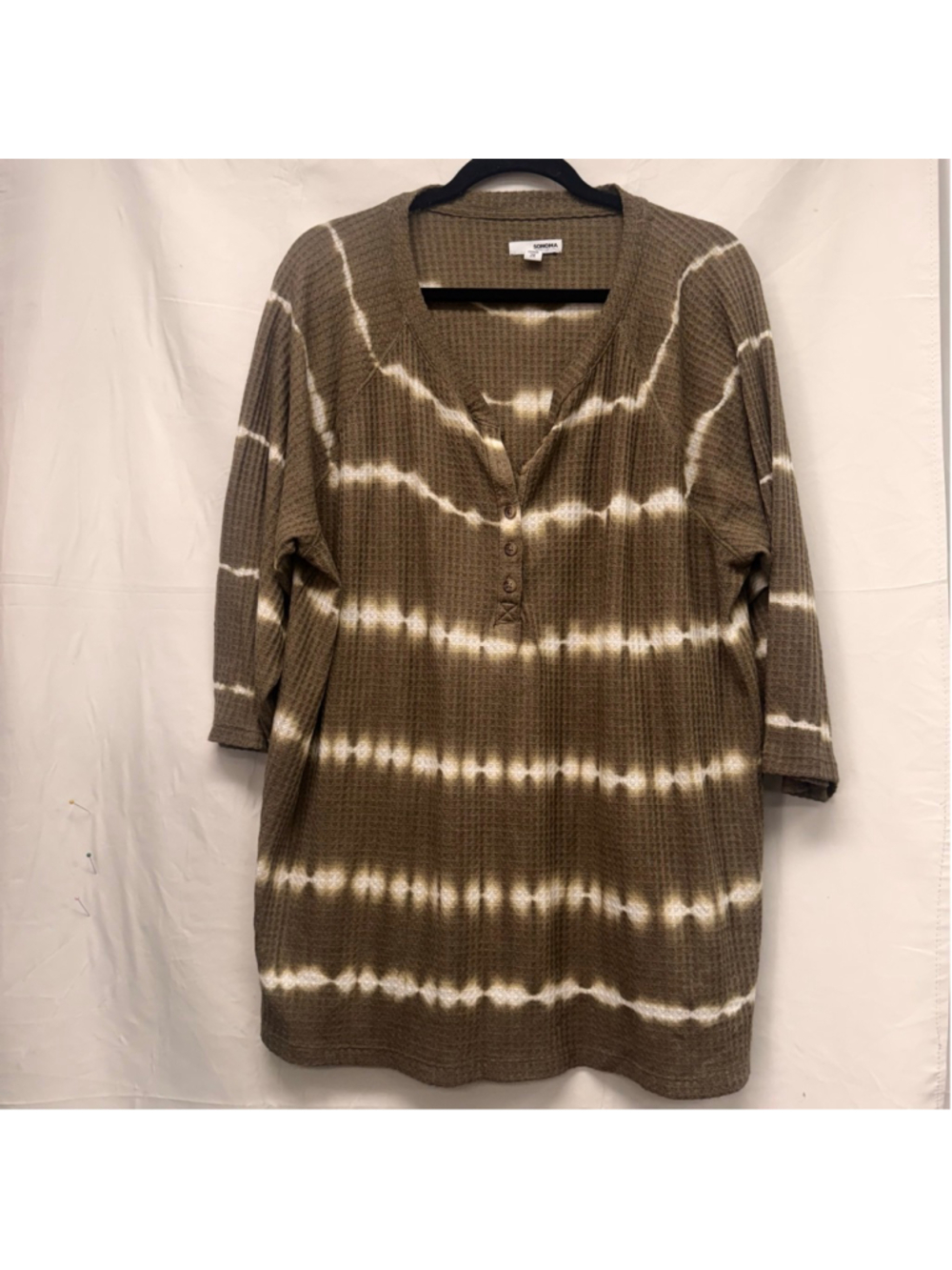 Women's SONOMA Brown & White Tie-Dye Waffle Knit Tunic Top 2X